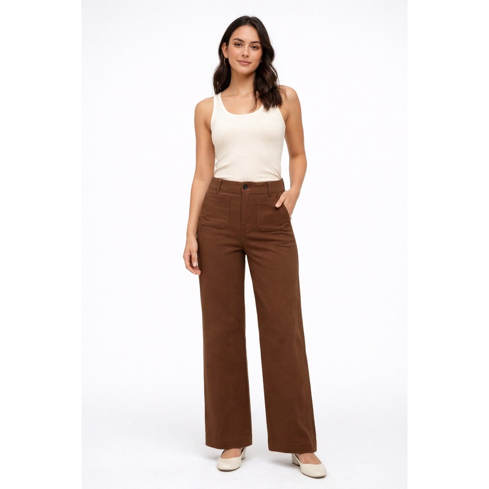 Maeve The Colette Wide Leg Pants Brown High Rise Patch‎ Pocket Tall Size 34T